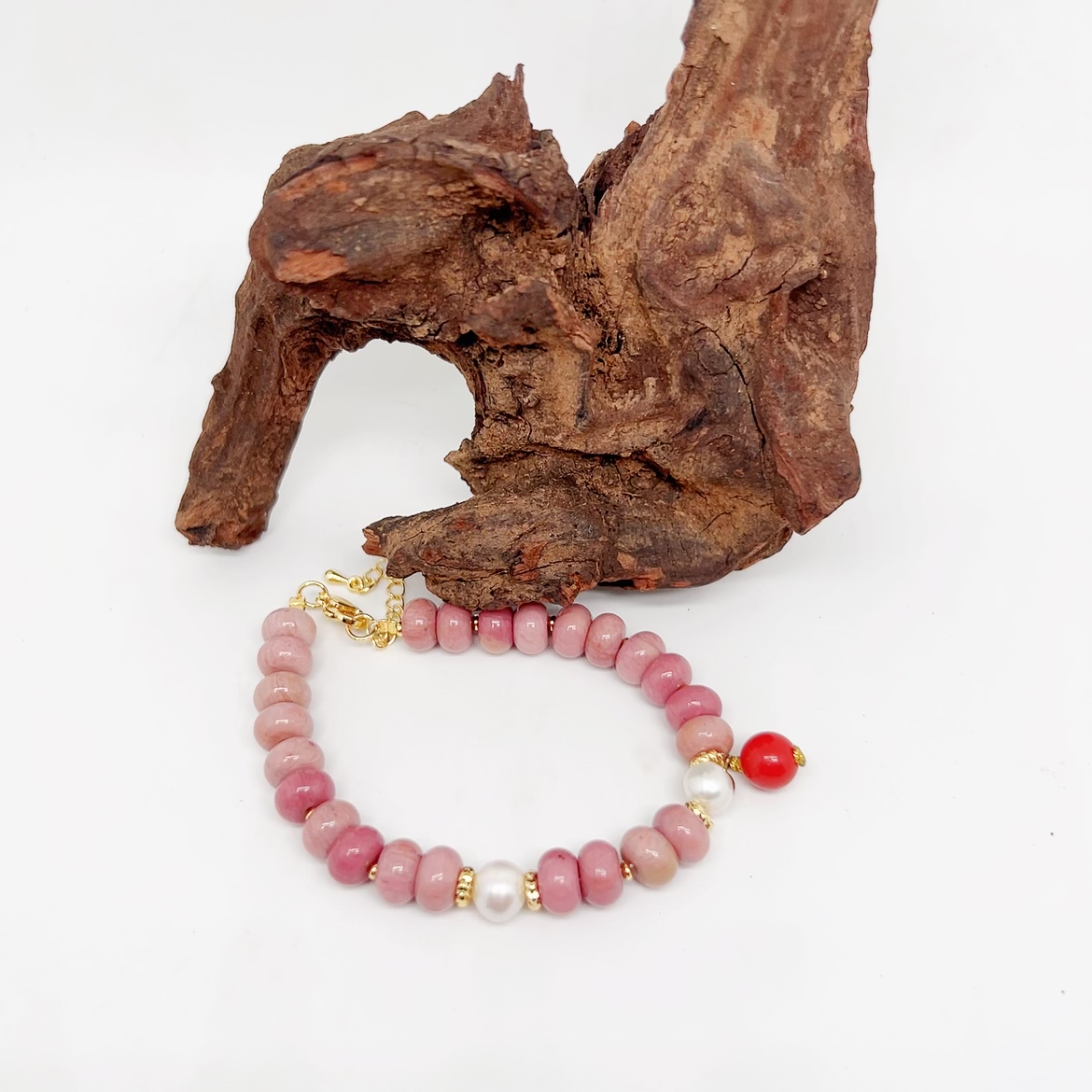 天然辰砂【鑫林珠宝】天然辰砂 樱花粉手链多样性发一SJL416