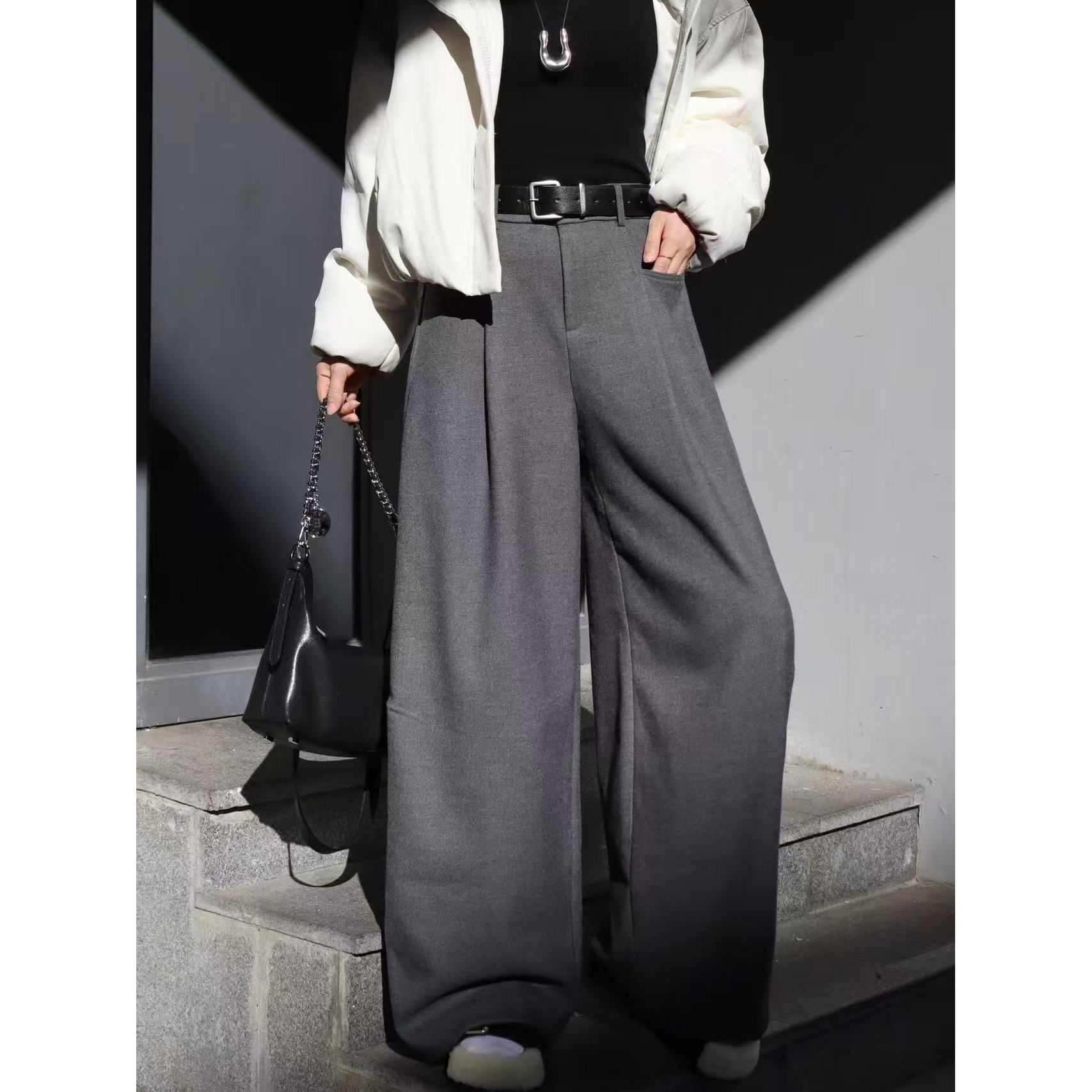 KIKI严选：276926-YER家欧货南油秋冬慵懒褶皱加厚调性神裤休闲裤