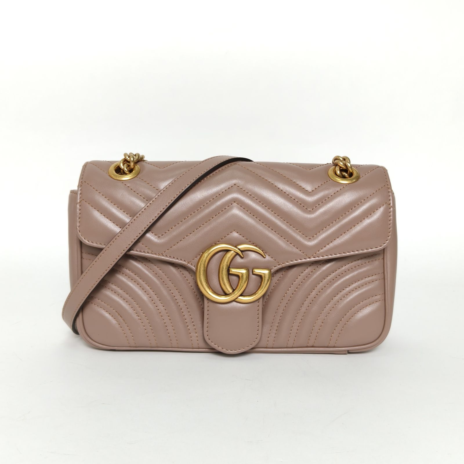 95新 GUCCI/古驰 【娇】肩背包 小号 26 裸色 皮革C 金扣 926692