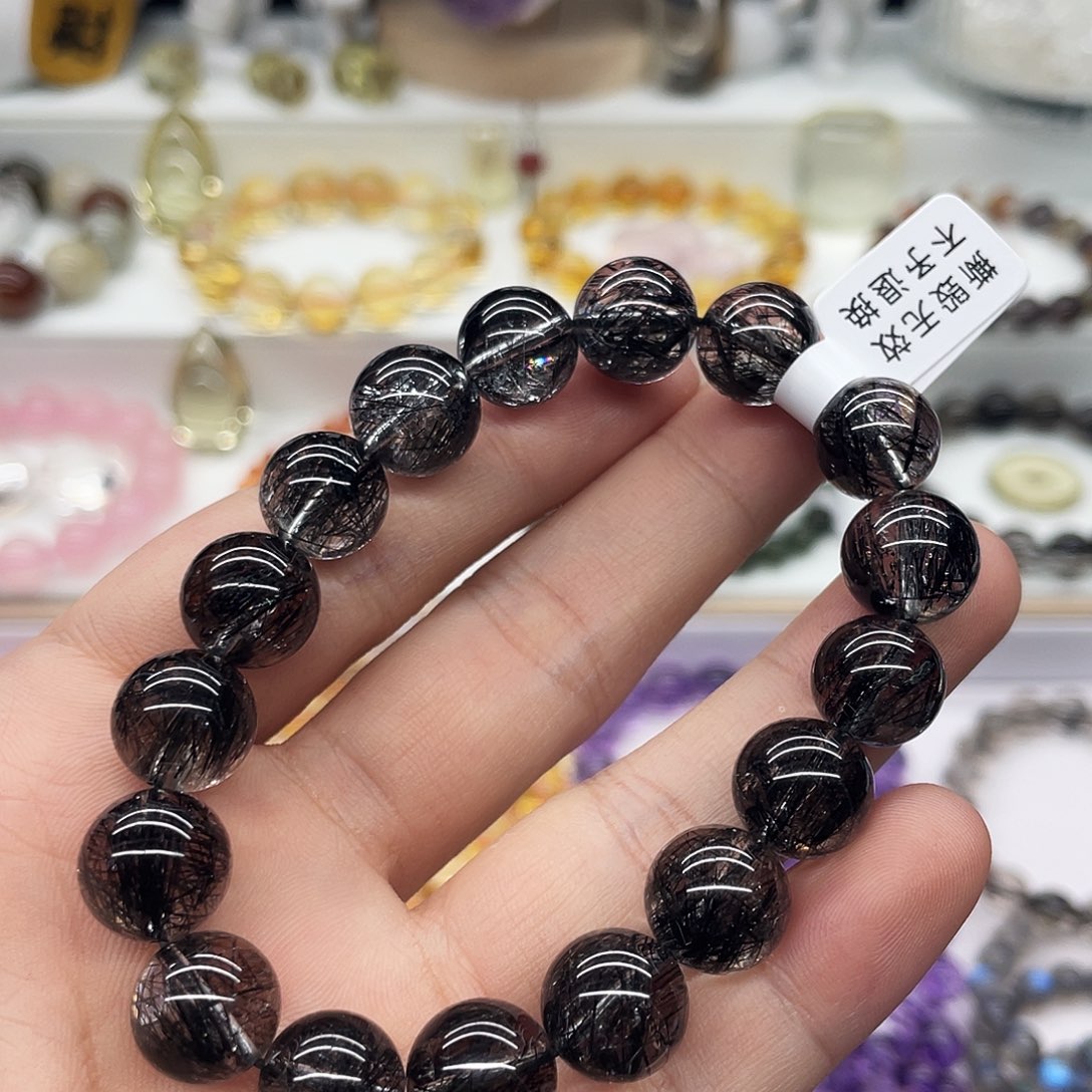 水晶手串未镶嵌纯天然黑发晶手串