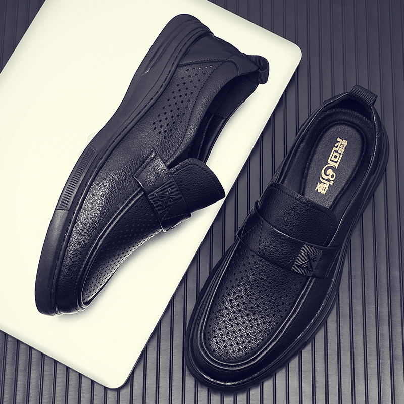 梵可8度夏季镂空凉皮鞋男士商务洞洞透气休闲防滑耐磨爸爸鞋打孔