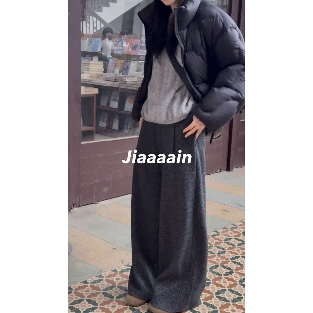 Jiaaaain【黑白弦】冬季法宝绵羊毛阔腿宽松长裤