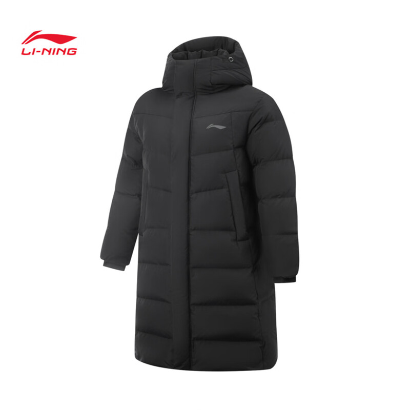 李宁（lining）男子防泼水保暖抗静电鸭绒长羽绒服AYMV217
