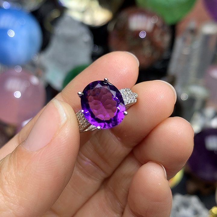 水晶天然水晶戒指银S925镶嵌