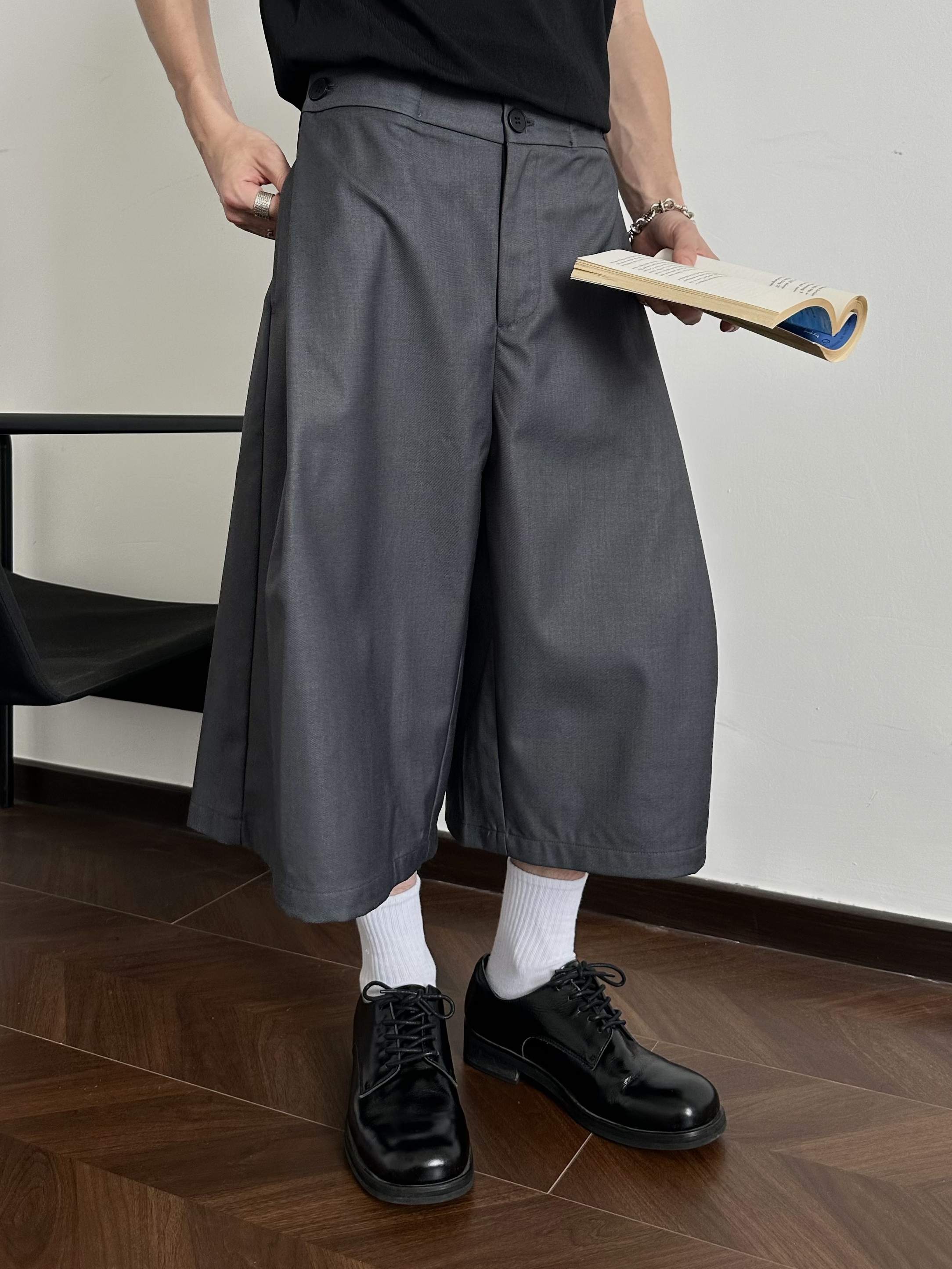 【EME】夏季阔腿宽松7分休闲西裤垂感百搭潮流纯色直筒