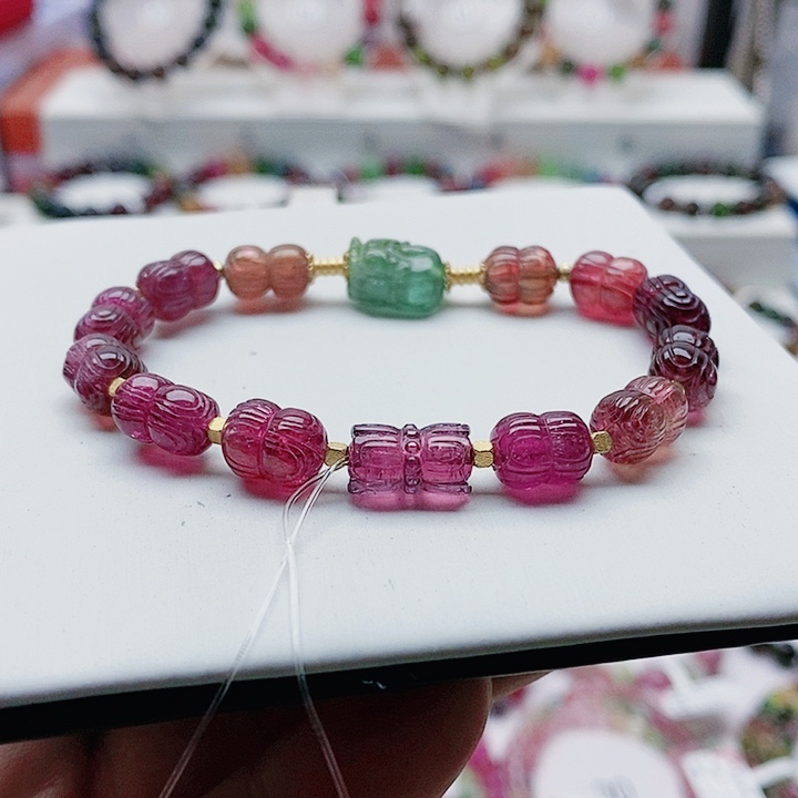 碧玺手链18K金镶嵌10号