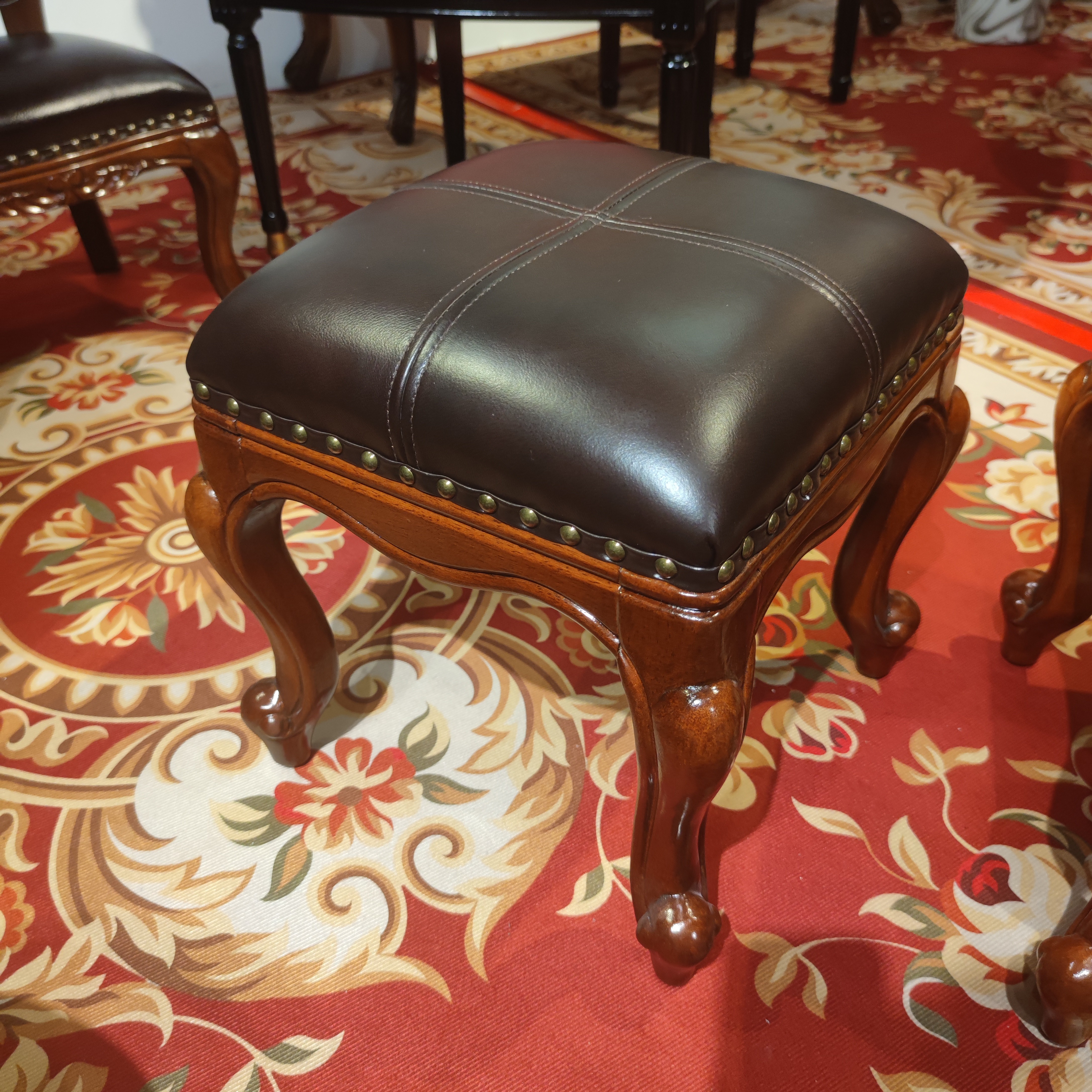 美式欧式全实木家用复古皮凳沙发凳换鞋凳脚踏尺寸360*360*370mm