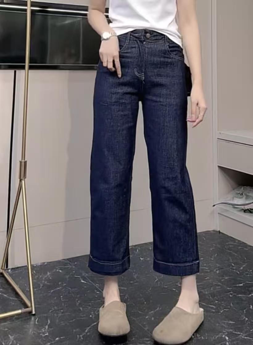 早秋新款高腰直牛仔裤女2025大码宽松显瘦小个子微弹直筒阔腿裤