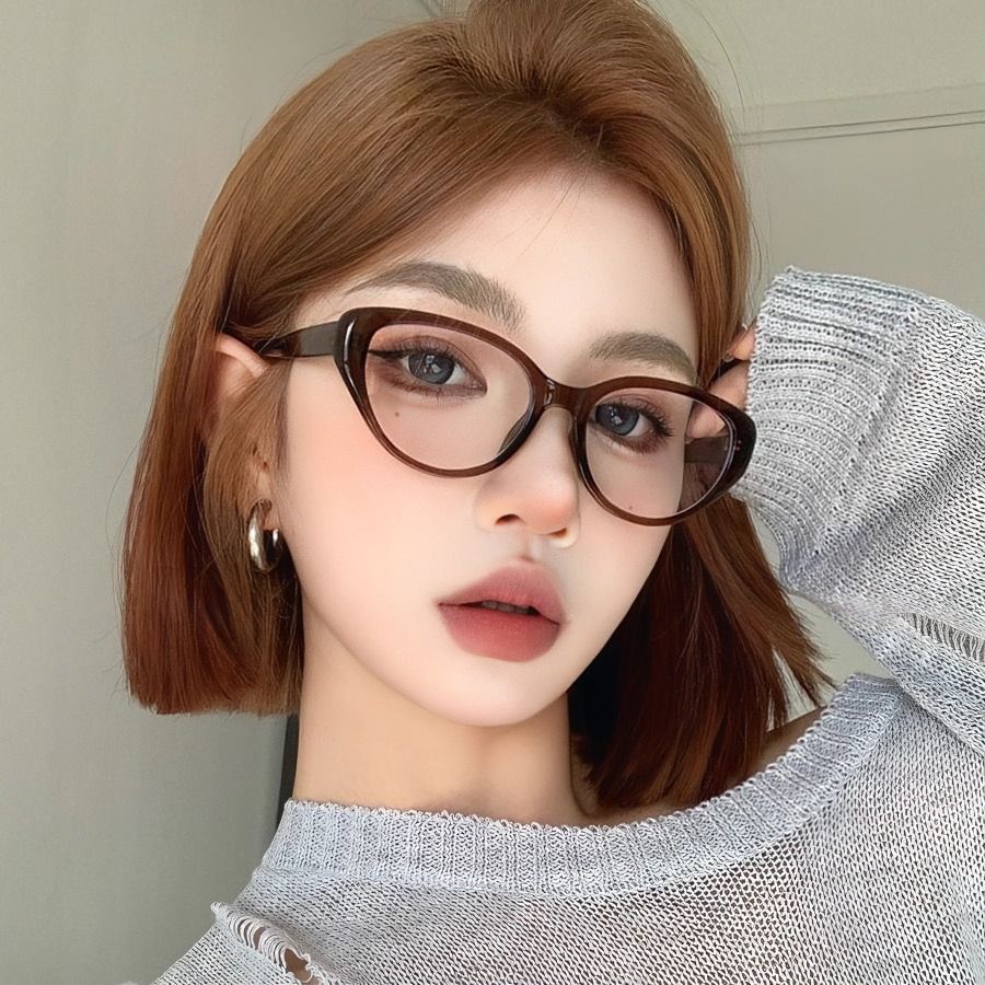 素颜眼睛镜框可配近视茶色平光百搭猫眼方圆脸显瘦复古黑猫韩版