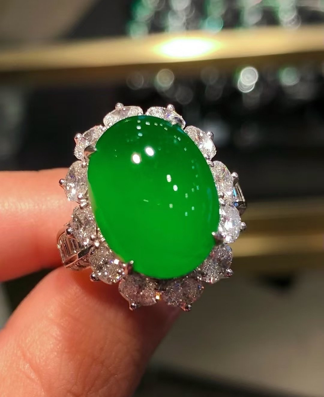 帝王绿18K金翡翠戒指（主链接，勿拍）