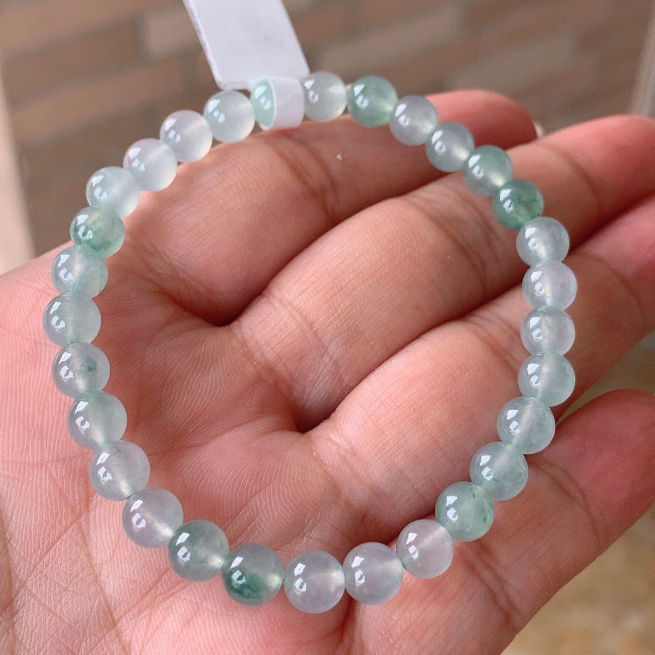 天然翡翠A货冰种浅绿飘绿起胶起钢圆珠手串手链卡6mm缅甸玉石珠子