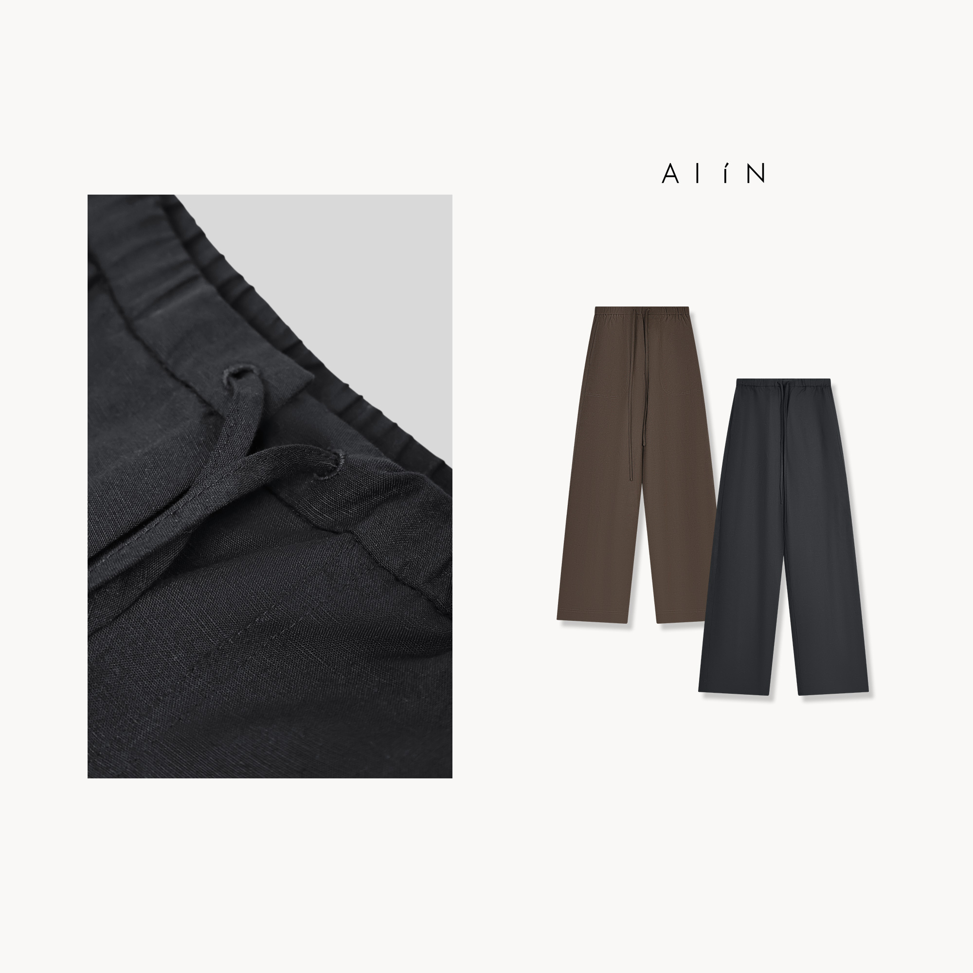 YULLUY【混纺抽绳长裤】休闲极简风垂坠感亚麻阔腿长裤24-SSF8384Y