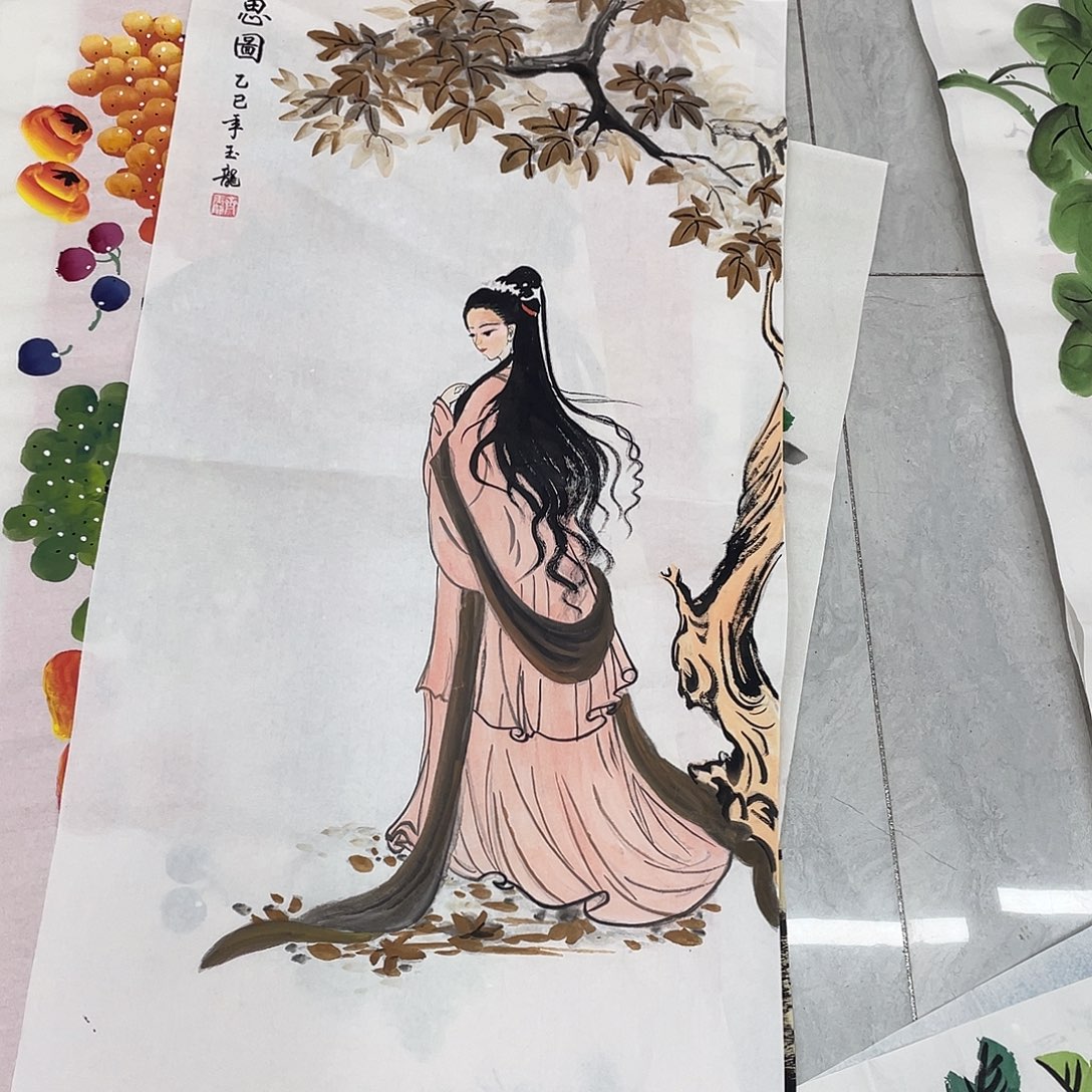 国画国画作品书法作品原稿三尺美女