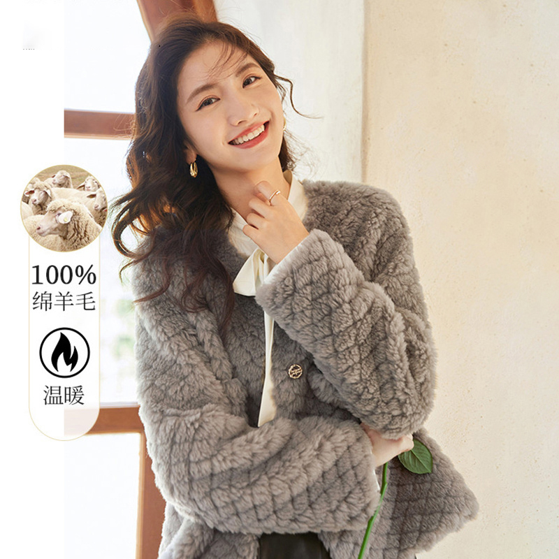 【薇哥内部自营】圆领温暖时尚女士上衣短外套长袖羊毛羊剪绒外套