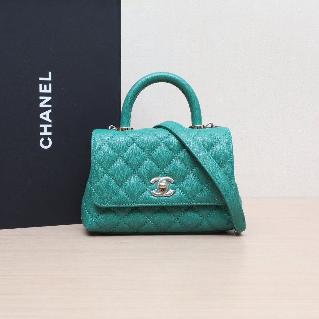 99新 Chanel/香奈儿 【双攀】Coco Handle Mini 绿色芯片 257221