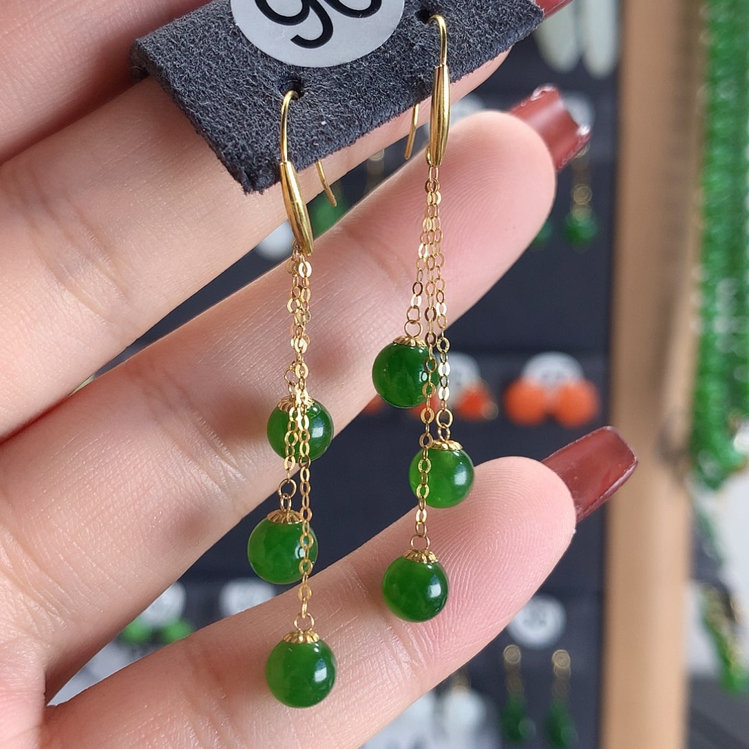 和田玉耳饰18K金镶嵌96