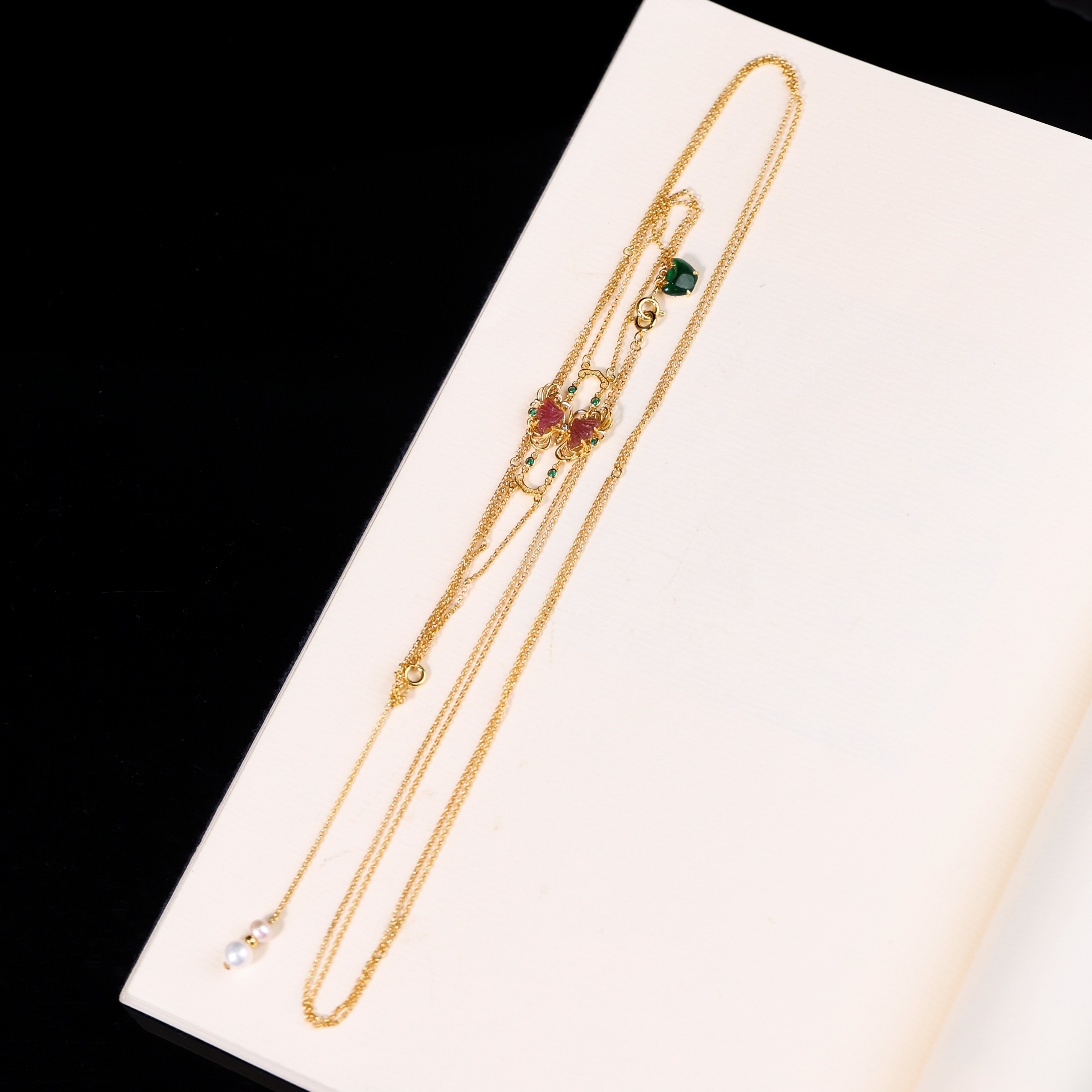 【向花间】原创国风新中式定制珠宝s925银镶碧玺蝴蝶项链