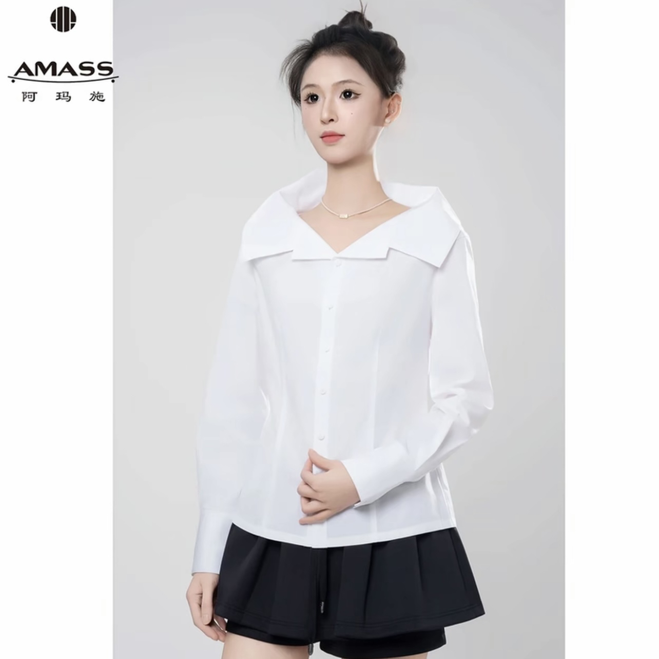 AMASS/阿玛施25新款气质百搭通勤夏季时尚衬衫530035显瘦衬衣黑色
