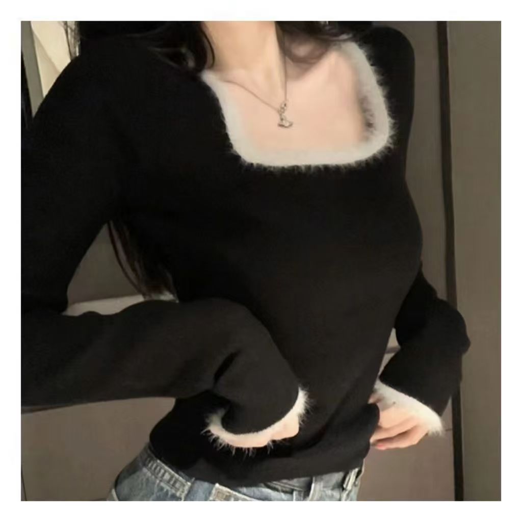 1显瘦长袖短款时尚百搭黑色修身秋冬针织