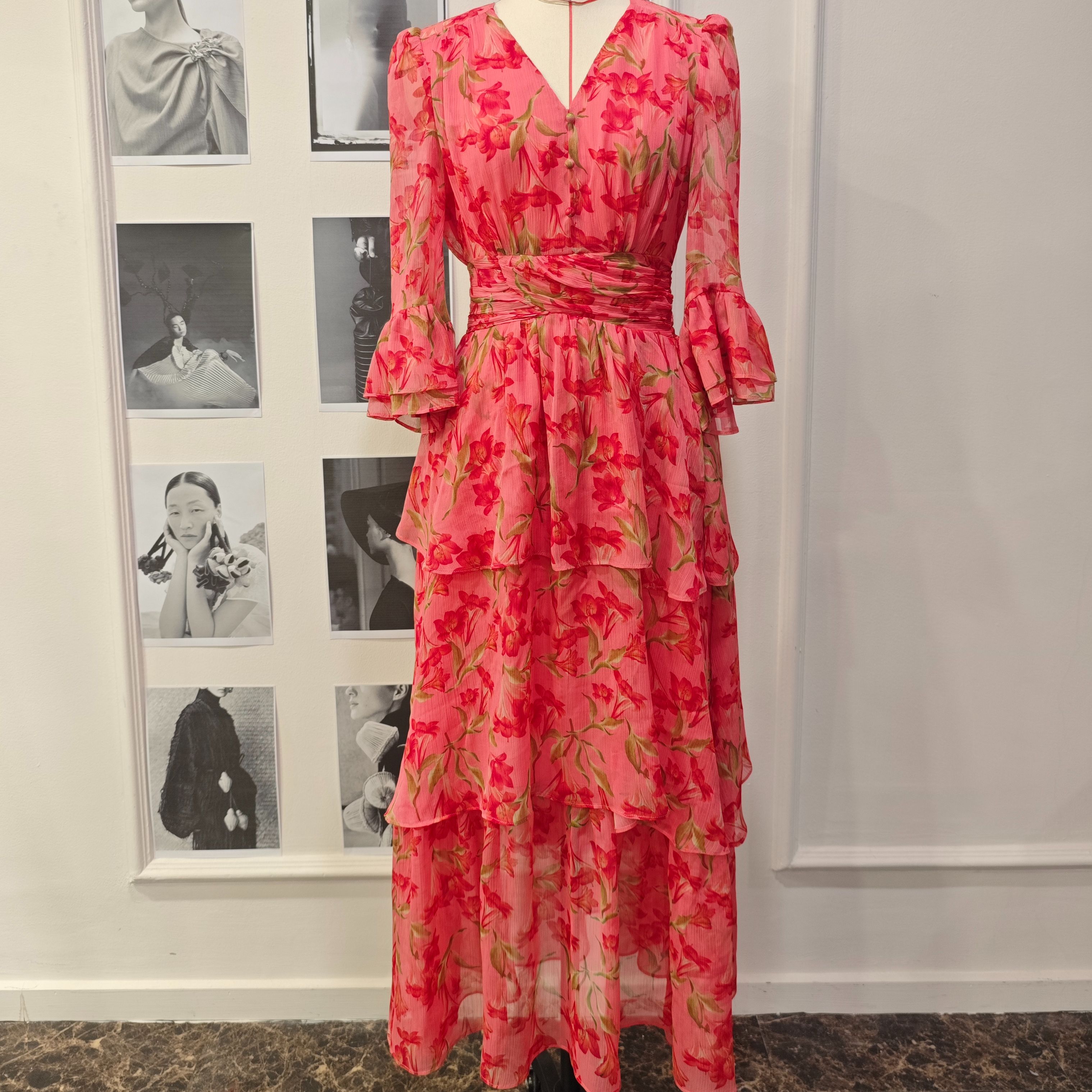 【袁小姐】瑰丽美杜莎 法式复古高级气质轻奢印花收腰连衣裙-HZ704