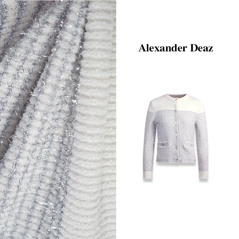 2025 新款气质显瘦横条纹圆领时尚小香针织开衫A8015