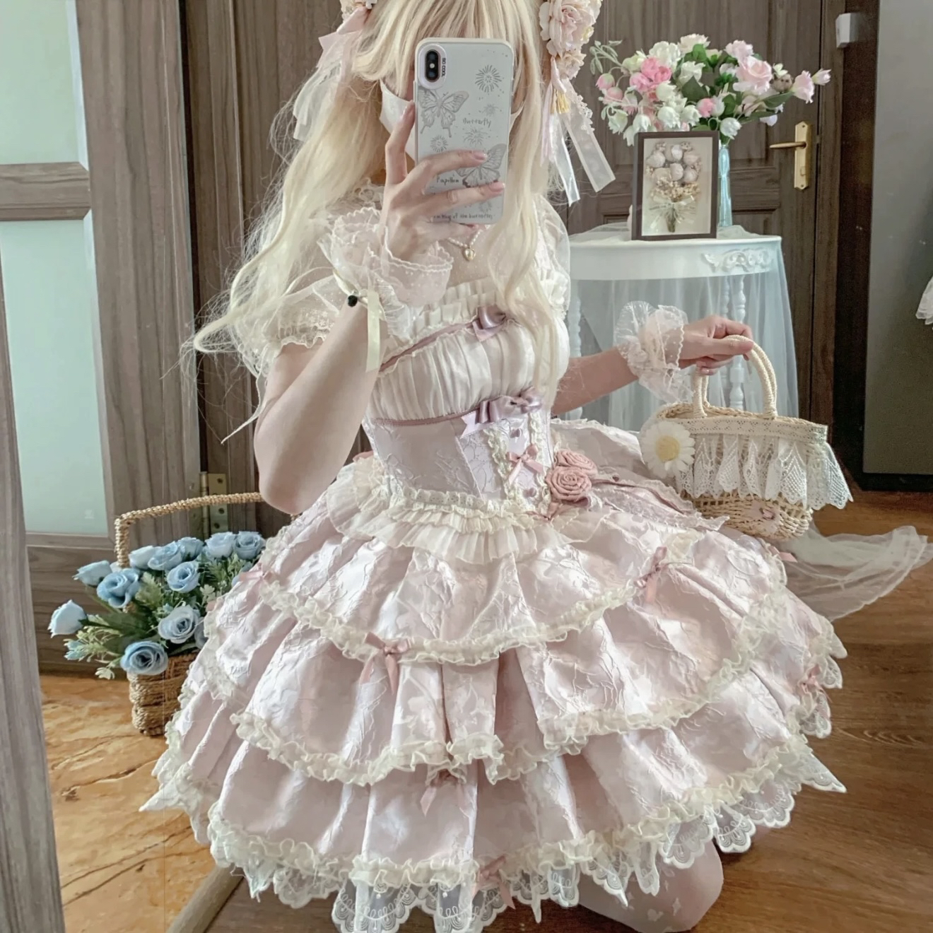 芭蕾风lolita洋装Doll感初恋风日常无袖印花连衣裙