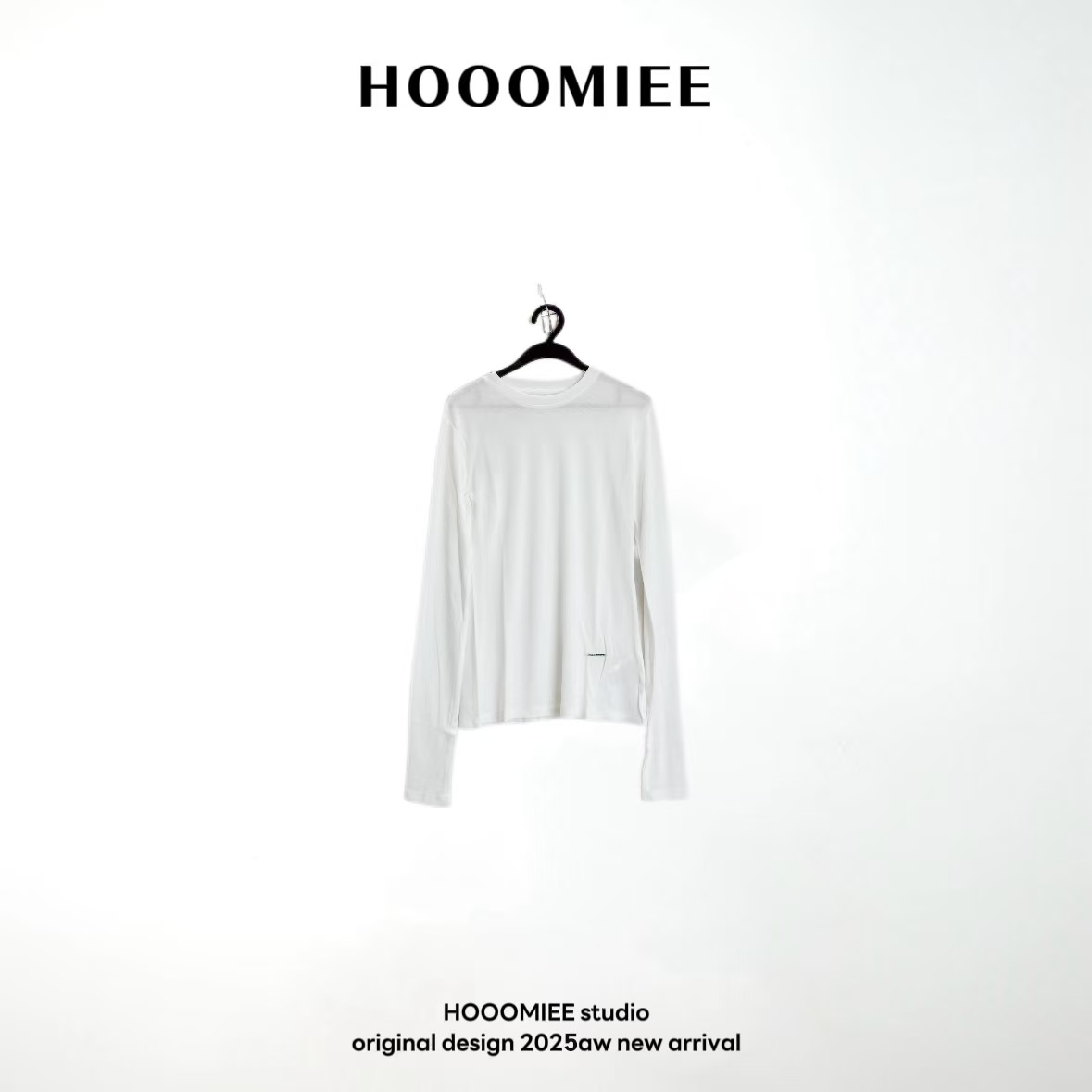 Hooomiee极简风纯色长袖女士圆领休闲打底上衣2024017