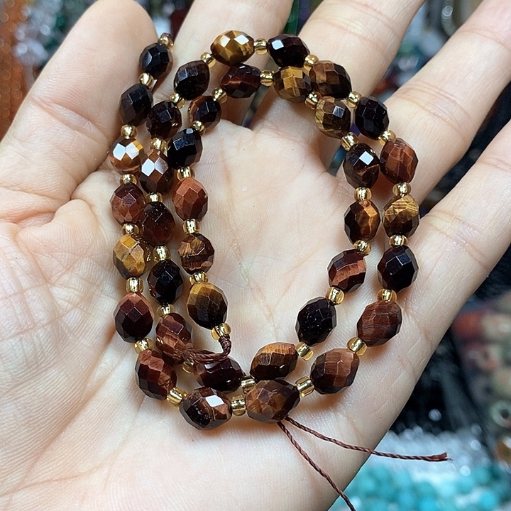 玛瑙/玉髓未镶嵌珠宝半成品虎眼切面米珠卡6*8mm