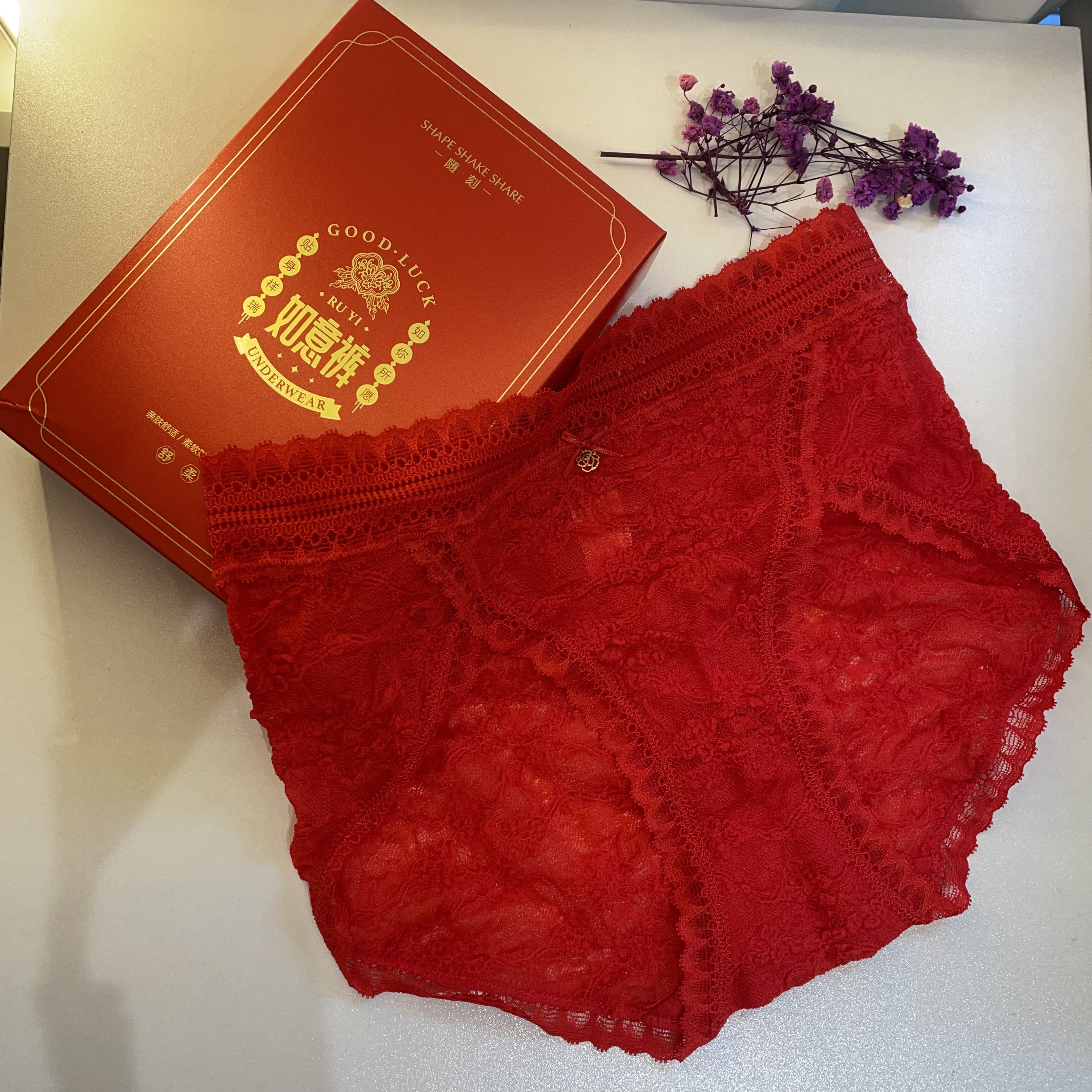 【秘语-红品】王牌棉感泡泡蕾丝红女士内裤