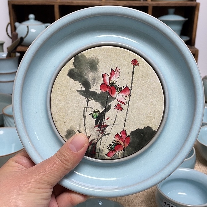 壶承天青荷花创意壶承微瑕