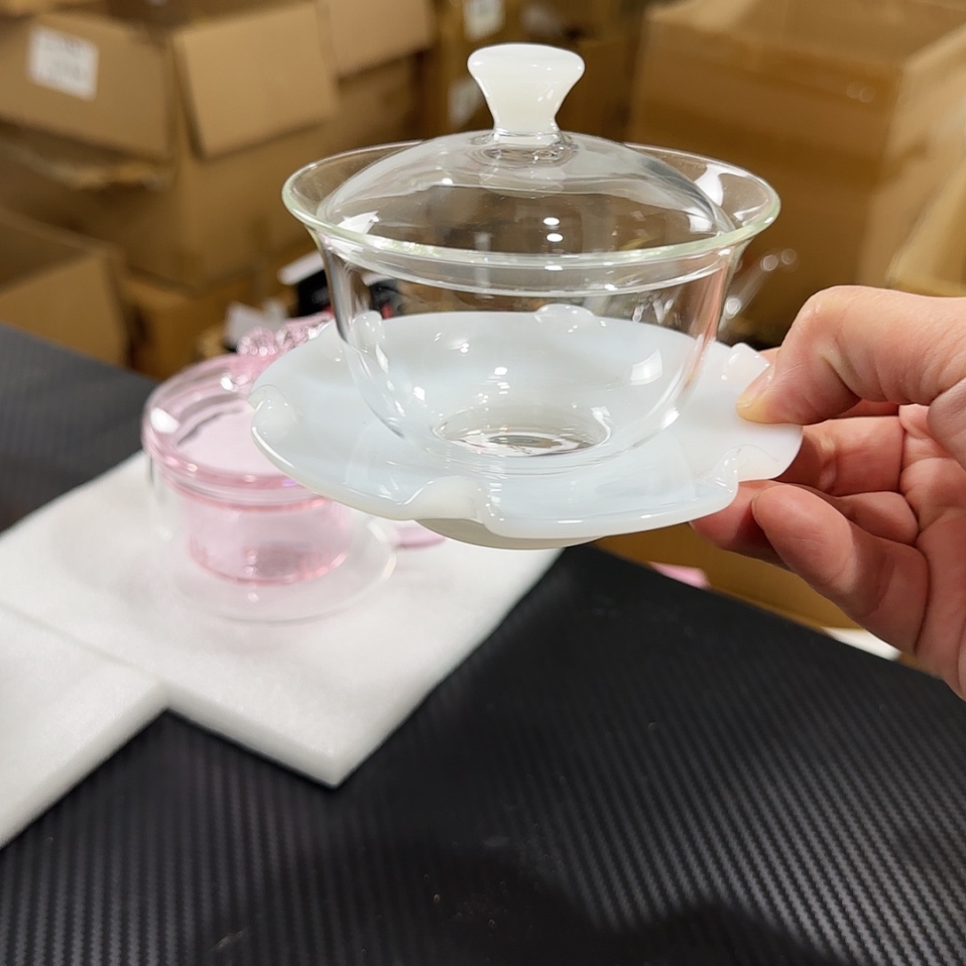 槿***汐12号孤品彩莲盖碗样品微瑕