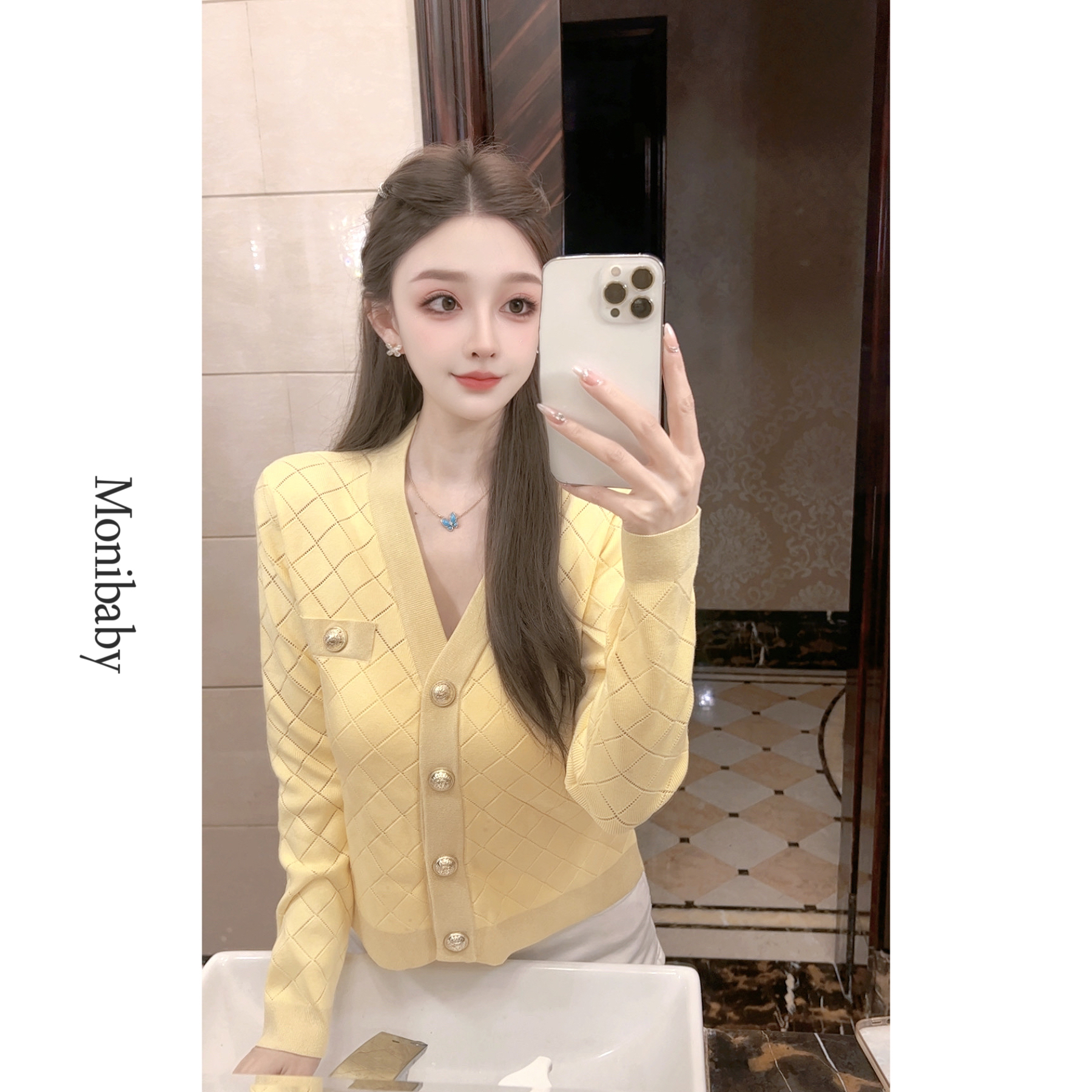 Moni【三色巴小曼】早秋重工时髦小香风气质格纹提花金线针织外套