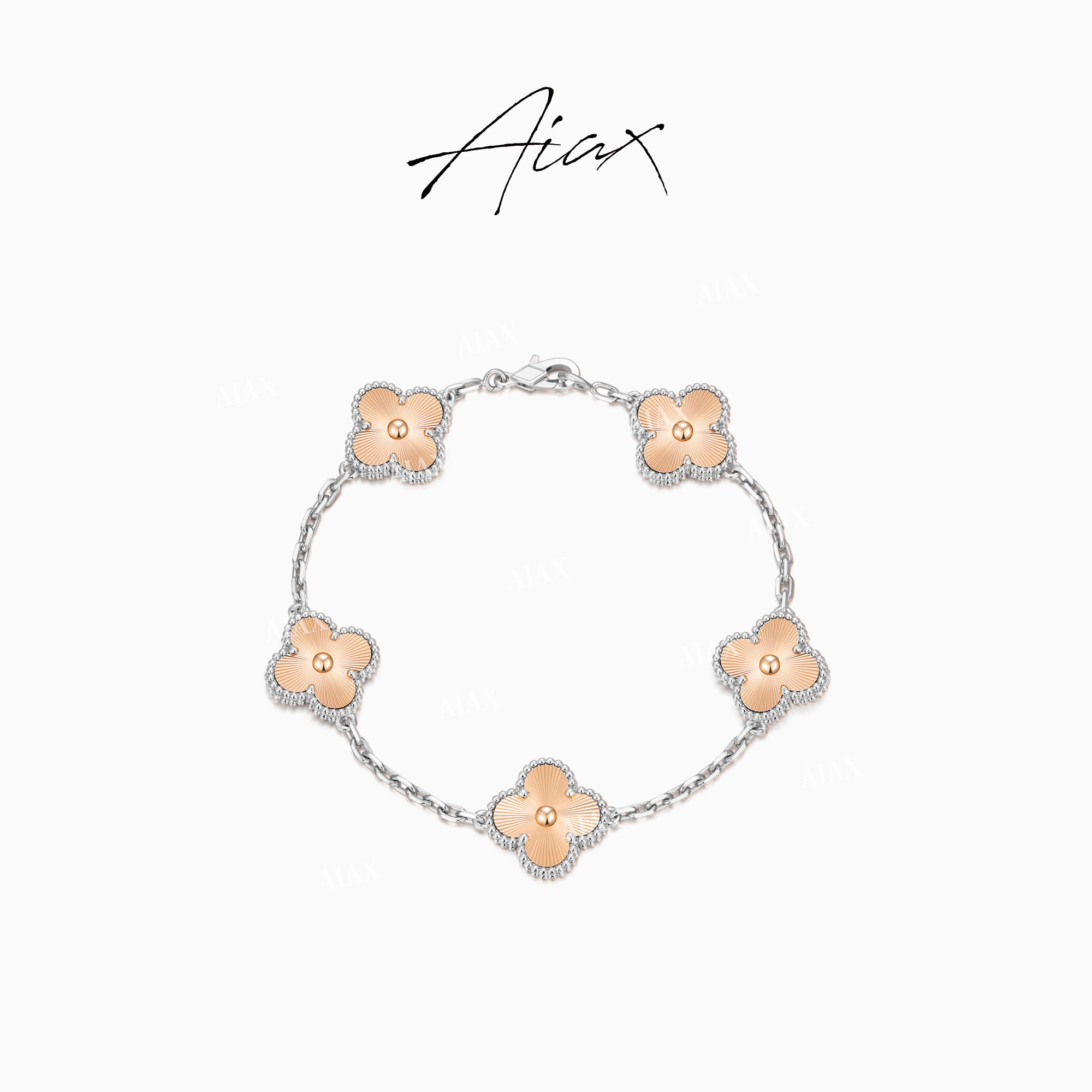 AIAX 925银 流光风【秋上新】轻奢简约镭射幸运四叶手链 TSS7276