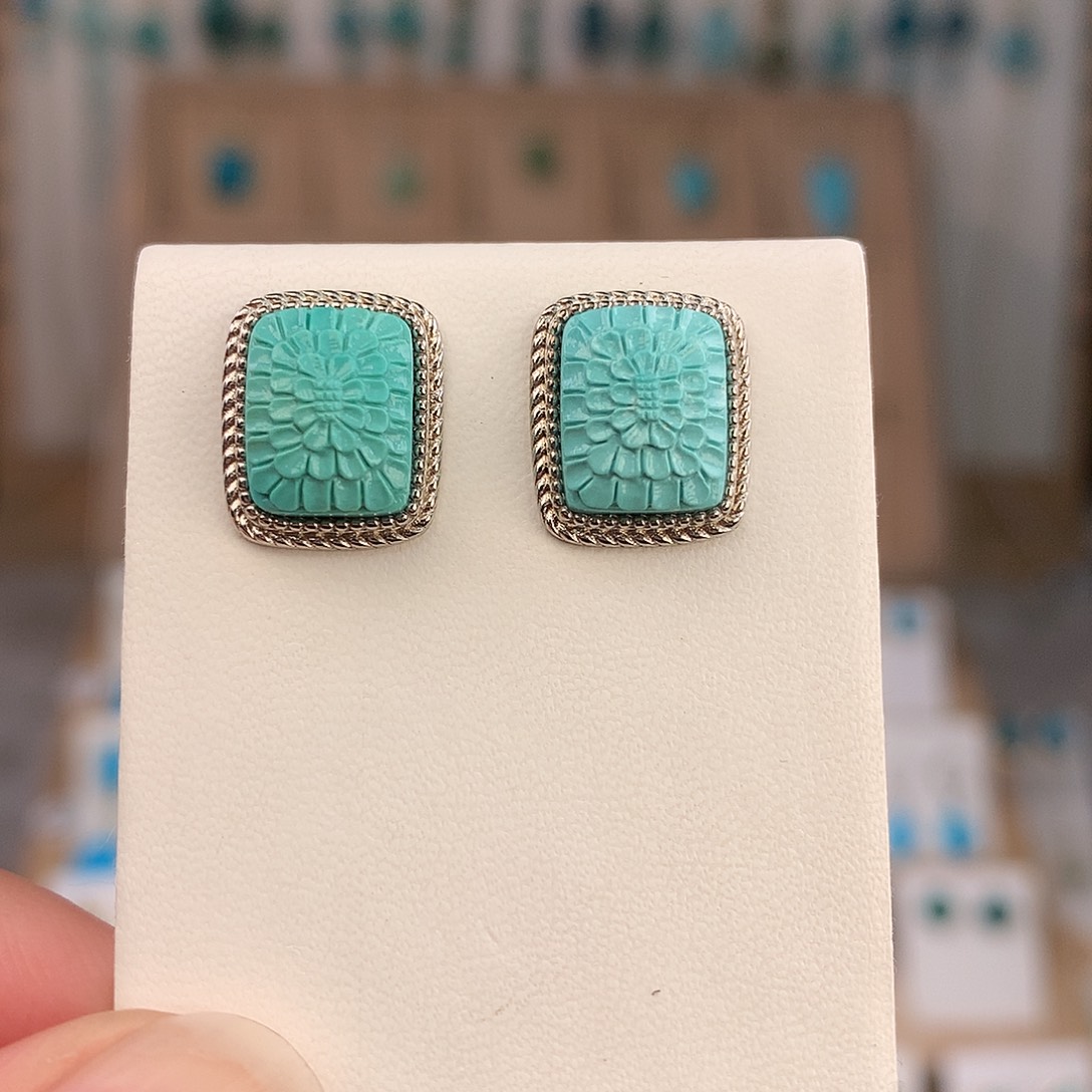 绿松石银S925镶嵌耳饰