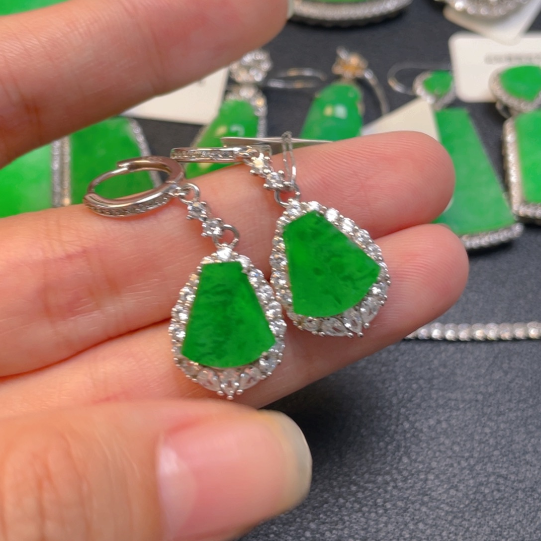 翡翠银S925镶嵌吊坠(不含链)耳坠