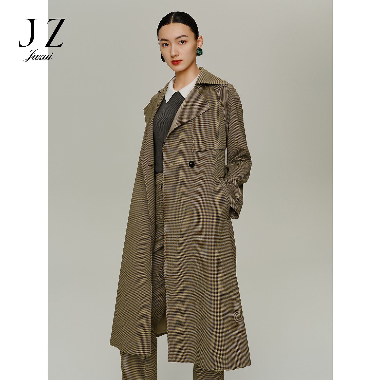 商场同款JZ玖姿商务休闲通勤翻领风衣女2025秋季新款JWDQ41103