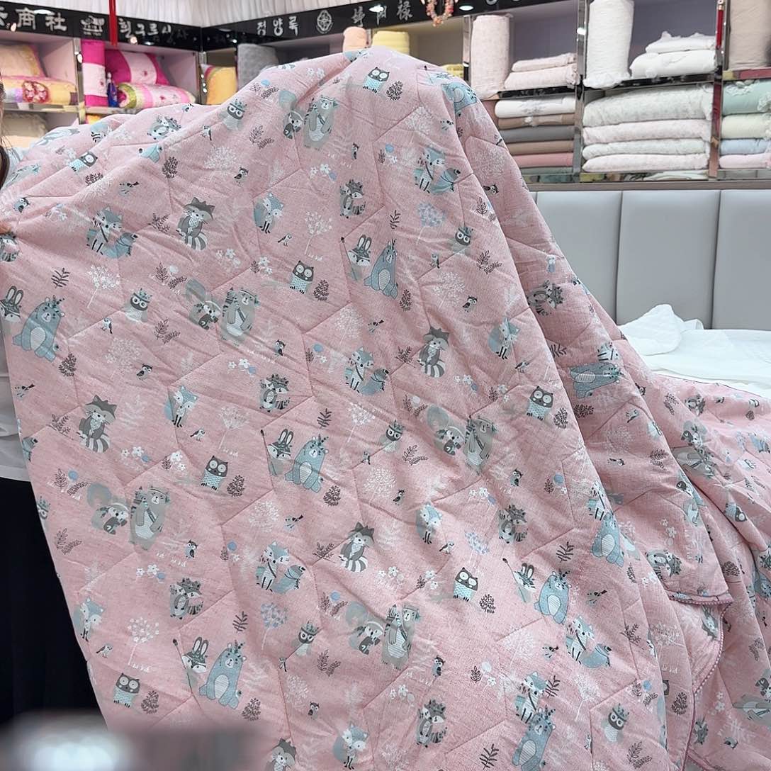 棉卡通熊双人被粉色