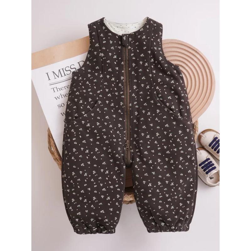 男女宝宝连体衣背带裤拉链开裆秋冬季外穿双层加棉加厚男童女童款