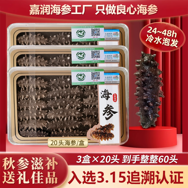 【双11优惠】干海参纯淡干滋补养生0添加大连秋参刺参20根×3盒