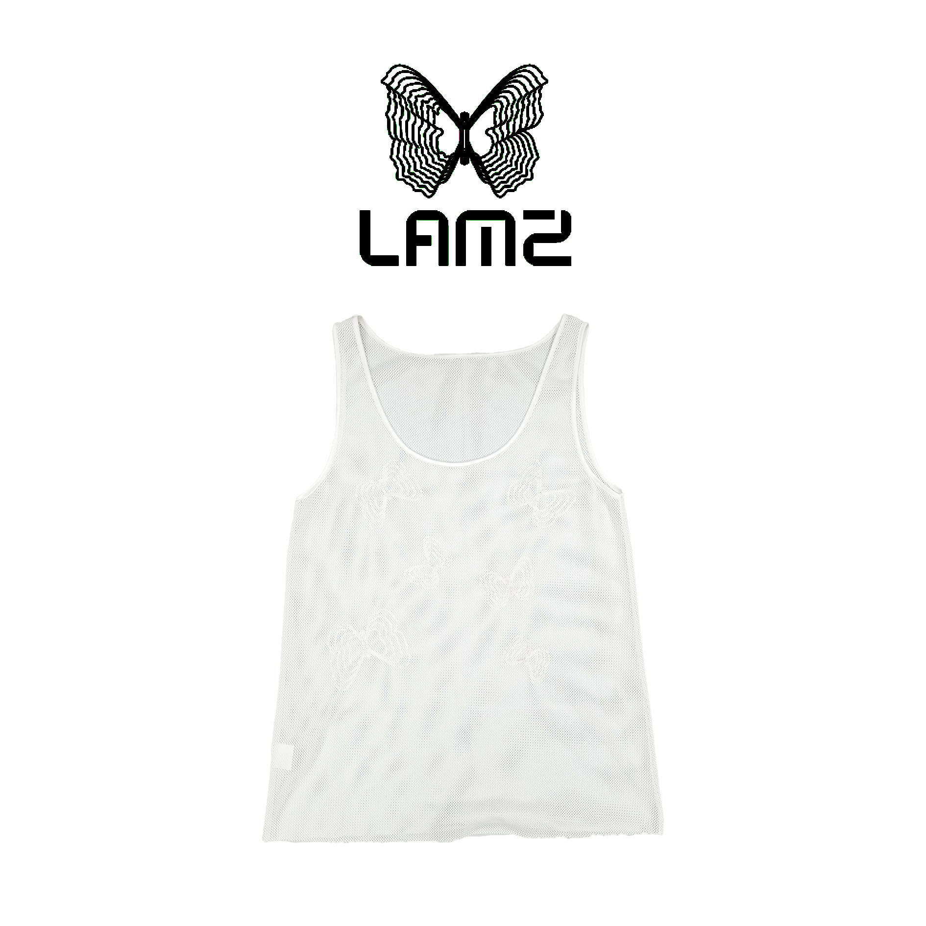 lamz 小众透视感叠穿无袖清新白色网纱蝴蝶刺绣背心 Lamz03SY033