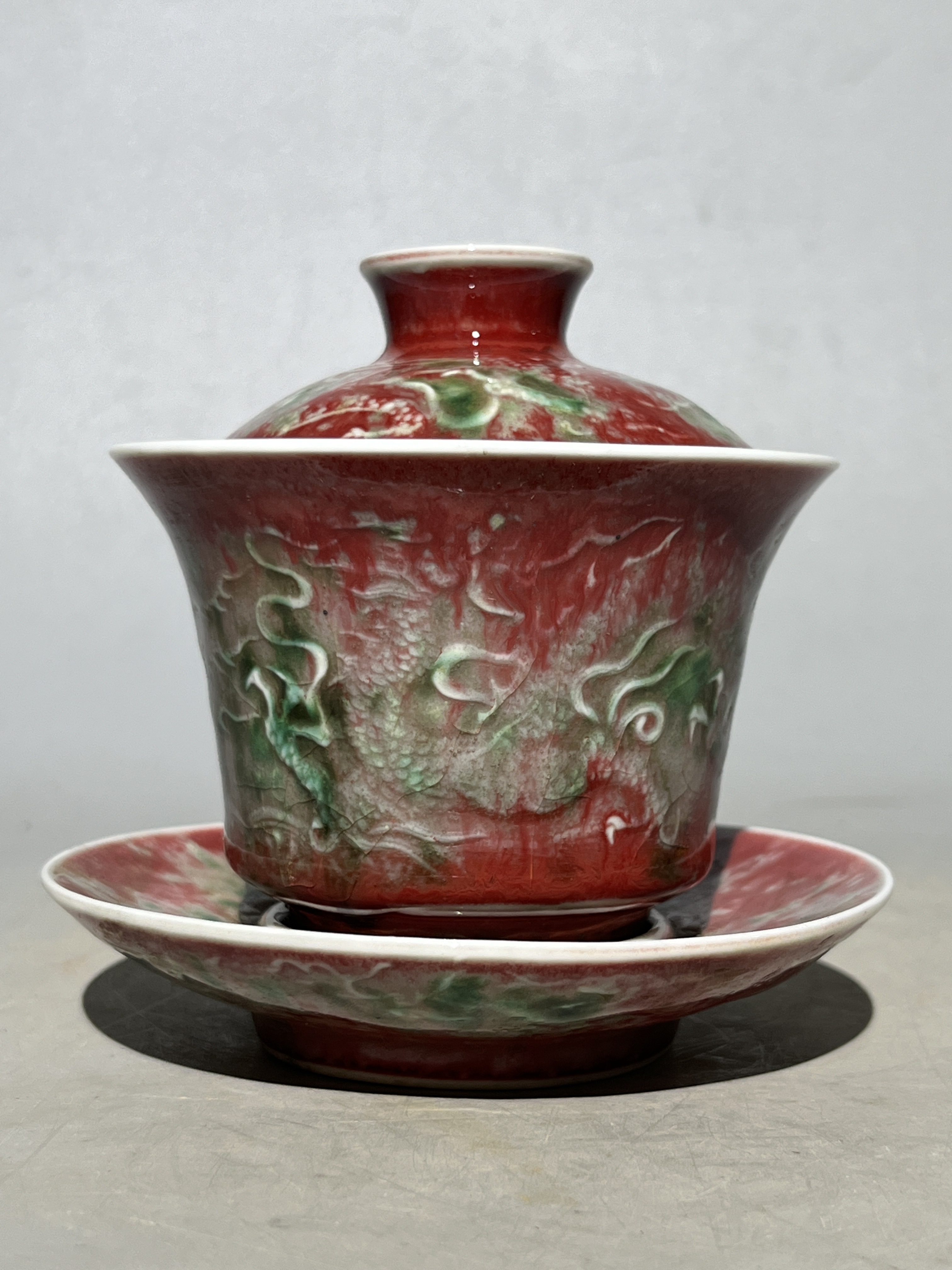 豇豆红釉三泡台，精品
