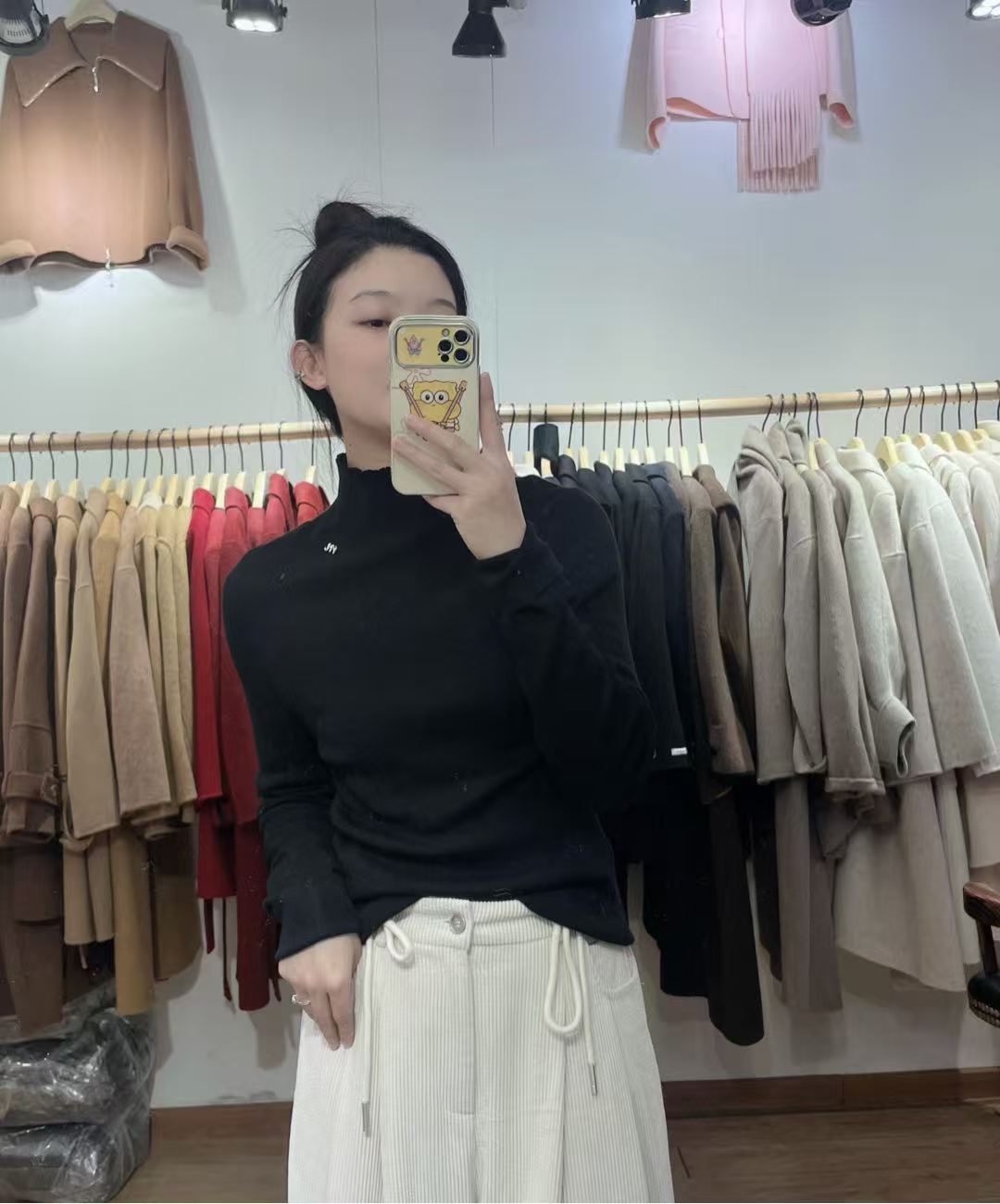 上衣针织羊毛衫百搭小高领慵懒风修身常规款女纯色打底衫