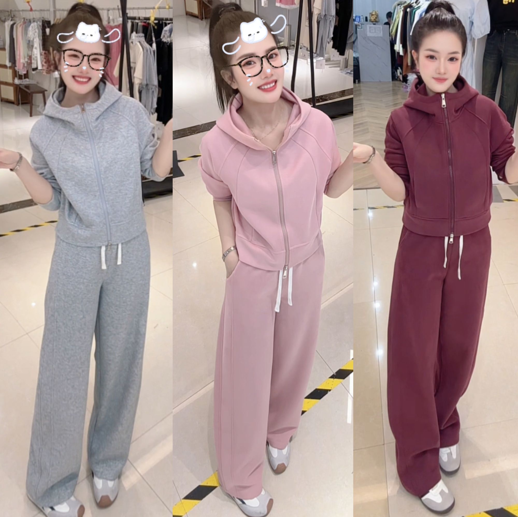 【加绒厚款】内里羊毛蚕丝云感动感女卫衣+卫裤两件套连帽款两件套