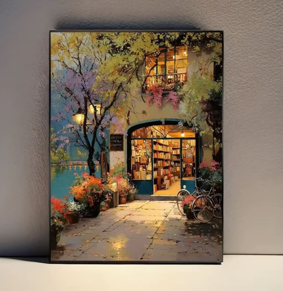FL79暮色下的街角书店复古文艺客厅玄关餐厅卧室装饰画