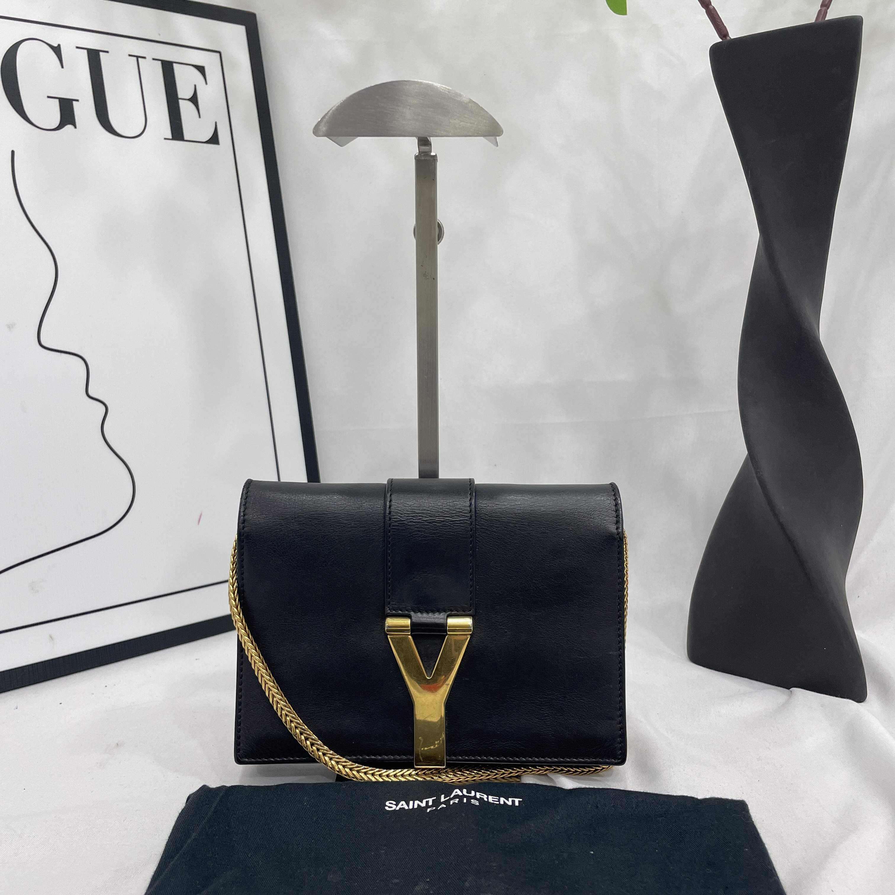 95新 YSL/圣罗兰 黑金链条斜挎包/15401