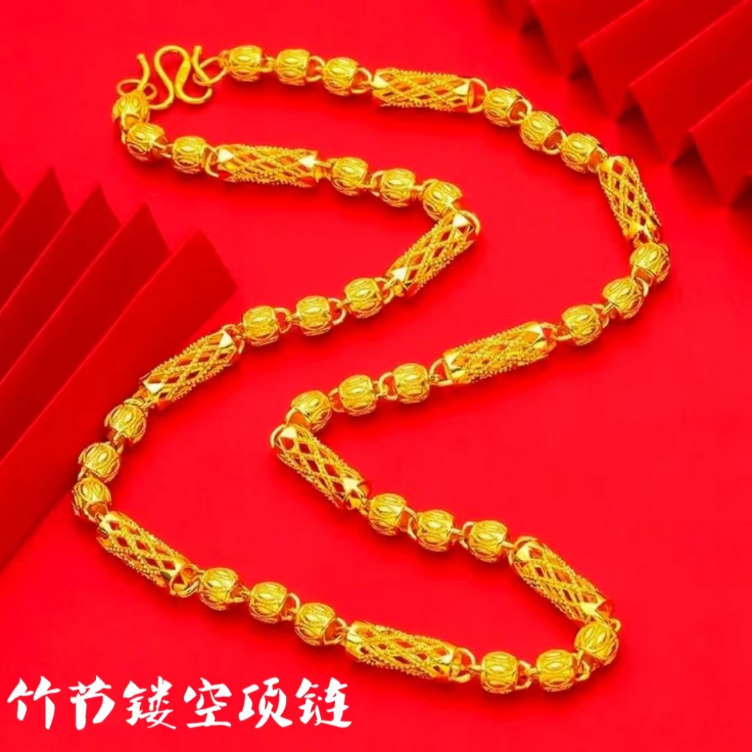 合金项链 项链首饰新款【竹节镂空项链链子饰品6】时尚轻奢金色大气