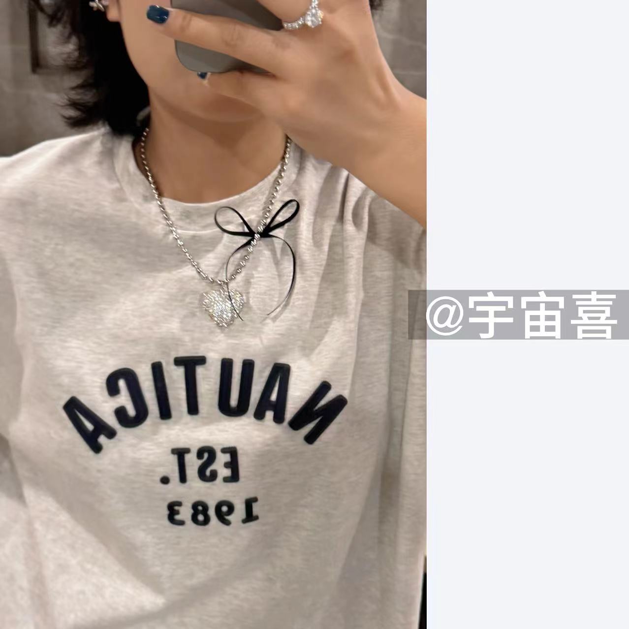 铜合金项链 J4-007【钉珠丝带蝴蝶结爆闪镶嵌锆石爱心项链】