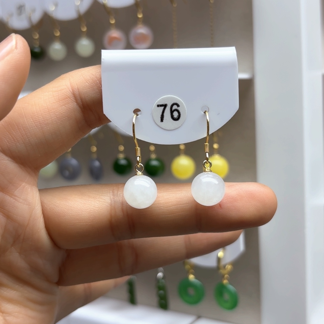 和田玉耳饰银S925镶嵌