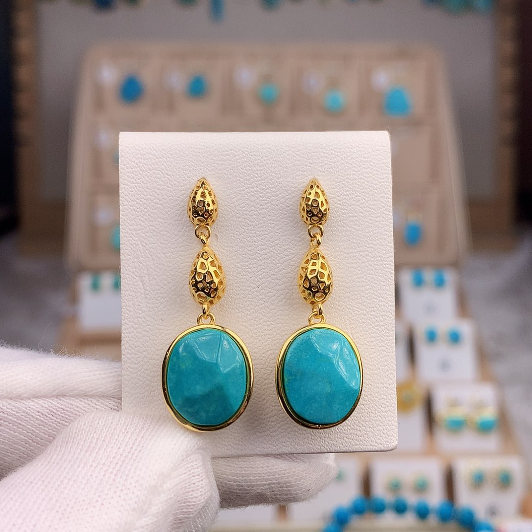 绿松石耳饰银S925镶嵌