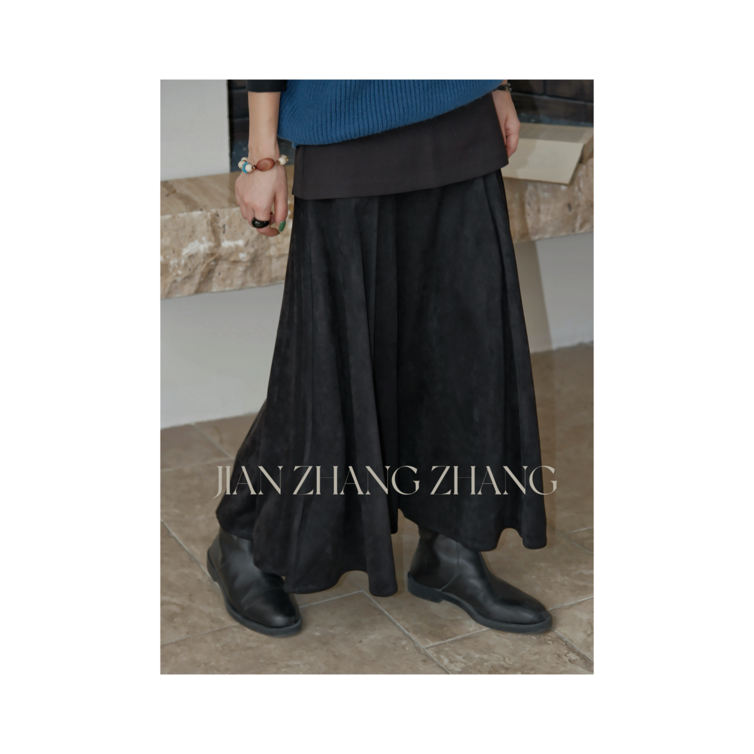 【都市场域】高级设计感层次拼接气质显瘦假两件A摆半身裙JZ6153